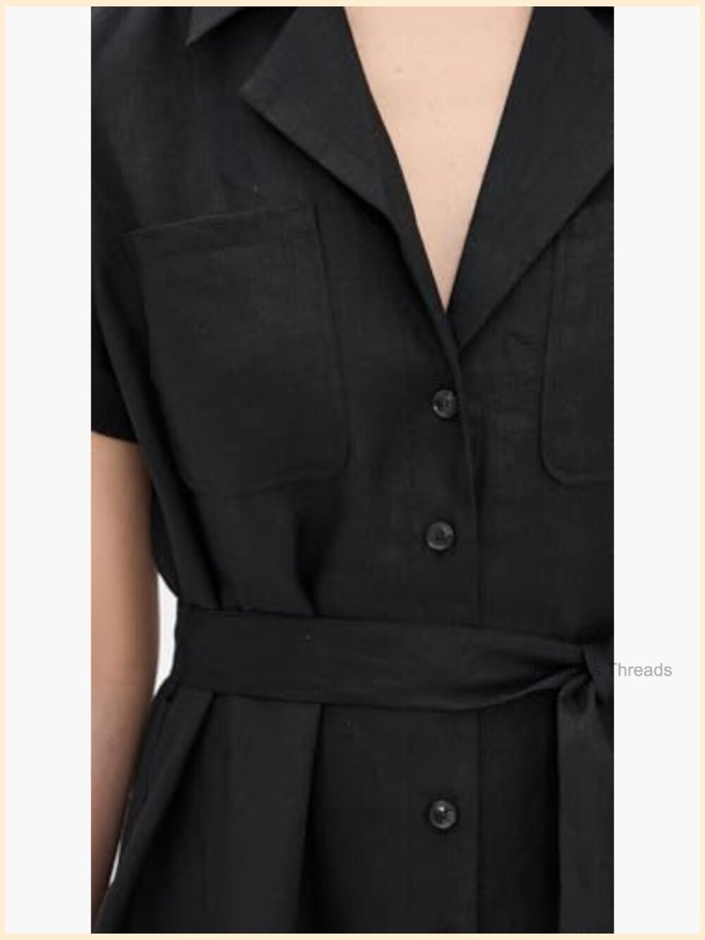 Linen Midi Dress with Collared Neck and Button Placket - Picture 6 of 6
